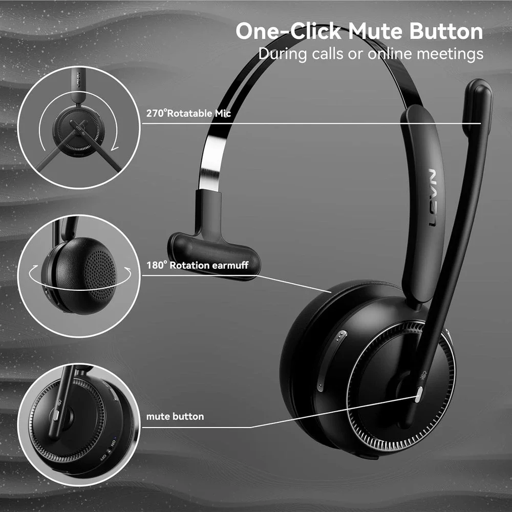 LEVN Bluetooth Wireless Headset Mic Charging Base USB Dongle Noise Cancelling‎